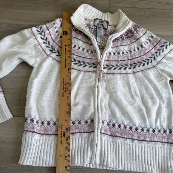 Vintage Tiara International Cardigan Sz M Pink Fair Isle Sweater Nordic Zip - Picture 4 of 7